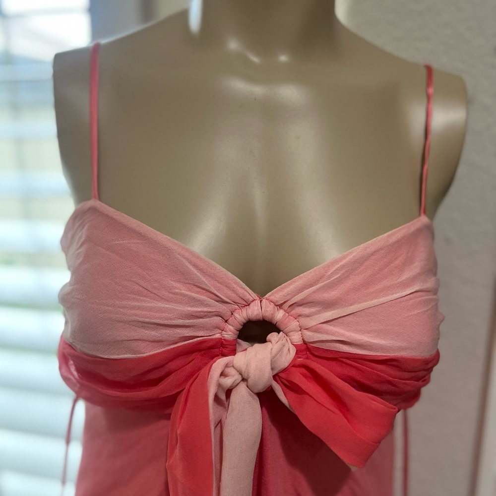 Y2k Milkmaid jersey tie front belt strap Orange summer cami tank blouse fairy xs - Picture 4 of 13